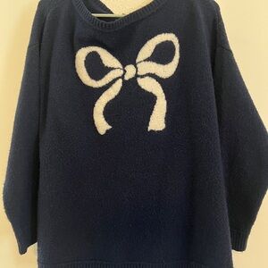 torrid Navy Sweater with Cream Bow Intarsia Accent